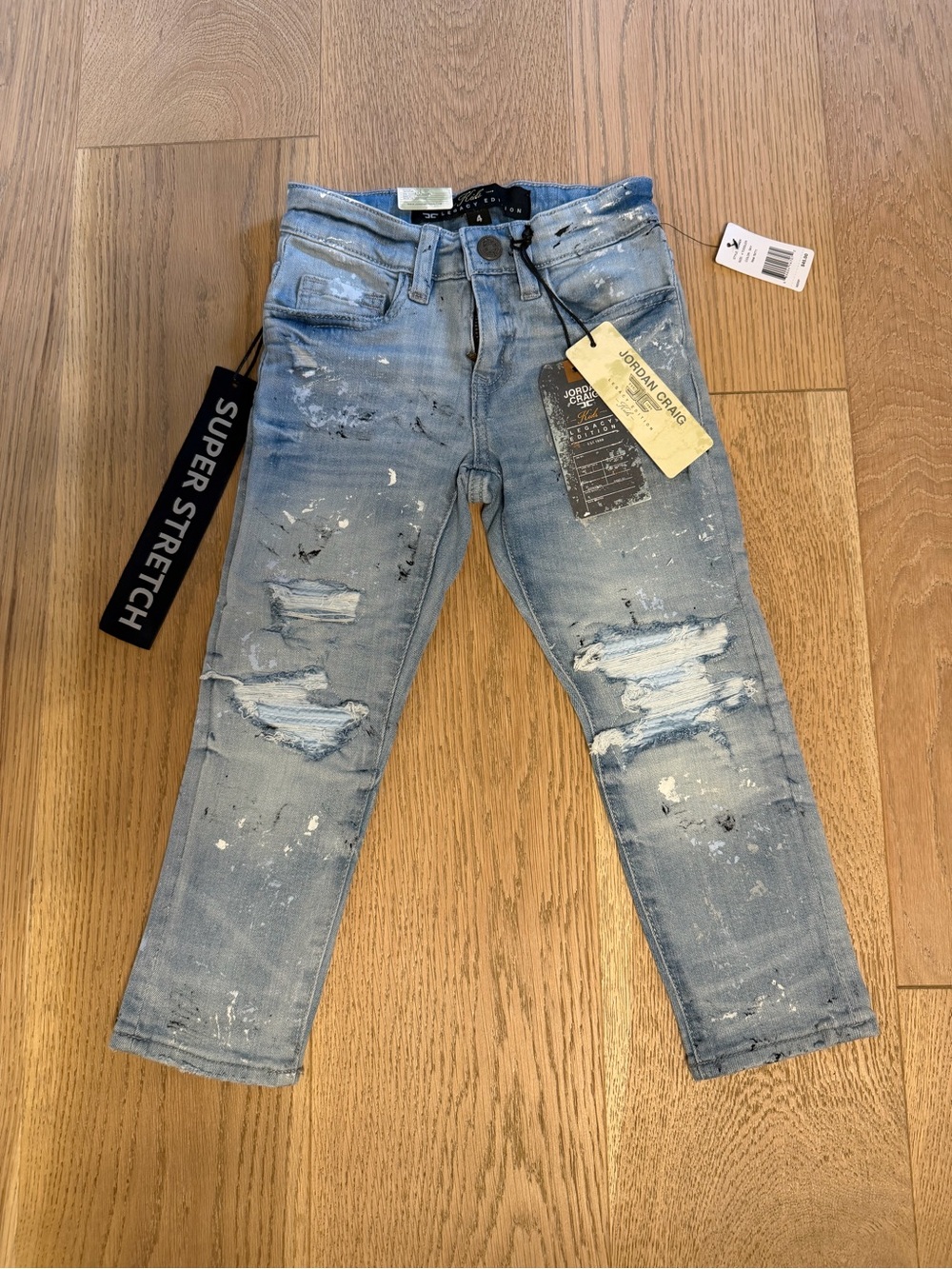 Jordan Craig Light Blue Distressed Skinny Jeans with Paint-Splatter